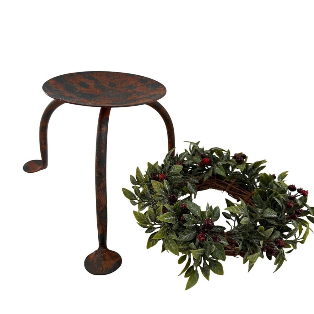 Rustic Metal Candle Holder Plant Stand Artificial Wreath Christmas Farmhouse 5"